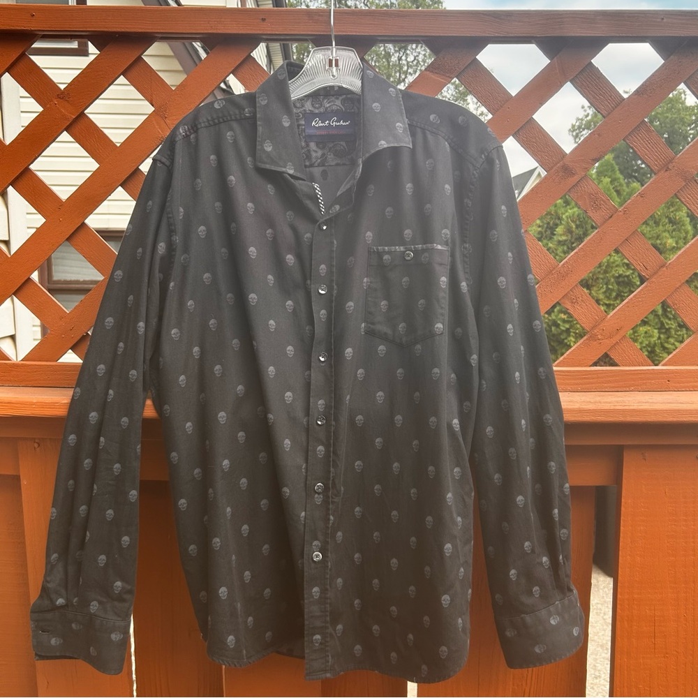 Robert Graham mens skull Pattern button up black Shirt Size 2XL Taylored fit fun - Picture 13 of 16